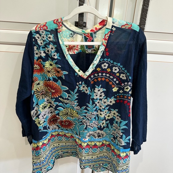 JOHNNY WAS Cotton V-Neck Tunic (T2) - Picture 1 of 5